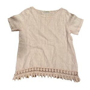 Terzo Millennio Women's Linen Blush Pink Short Sleeve Blouse‎ Size Small Italy